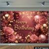 2D Floral Rose Gold Happy Birthday Backdrop Banner for Birthday Party Photography Decoration