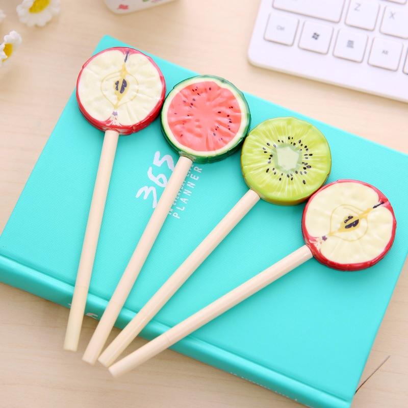 Meyveli Lolipop Şeklinde Yazı için Jel Kalemler Kawaii Karpuz Siyah Mürekkepli Kalem Sevimli Kırtasiye Ofis