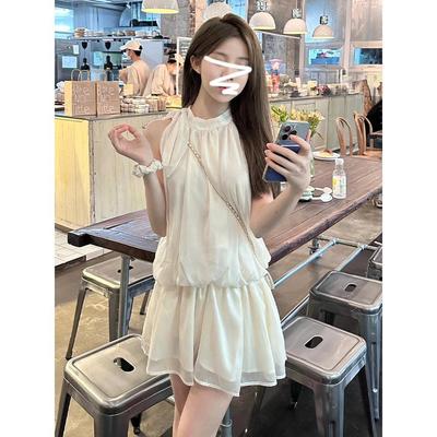 Summer New Temperament Apricot Sleeveless Neck Casual Dress Children Small Seaside Vacation Skirt