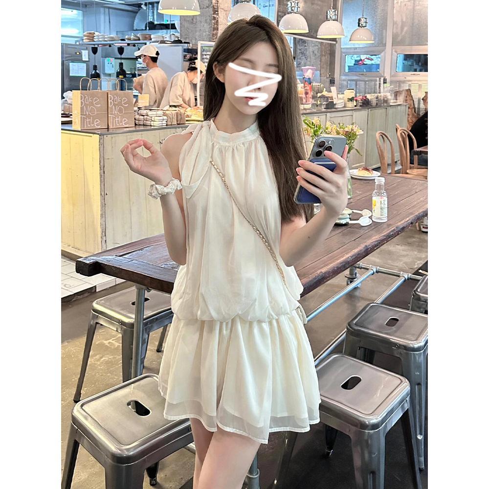 

Summer new temperament apricot sleeveless neck casual dress children small seaside vacation skirt XL- (recommended 110-60kg)