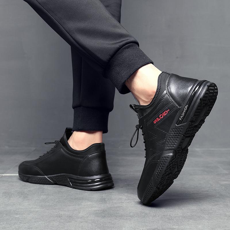 Sneakers men's 2025 autumn and winter new men's black cowhide velvet inner height-increasing casual leather shoes