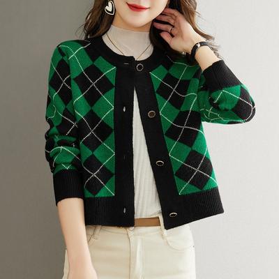 New Spring Sweater Small Shawl Crew Neck Knitted Cardigan Women's Short High Waist Coat with Skirt