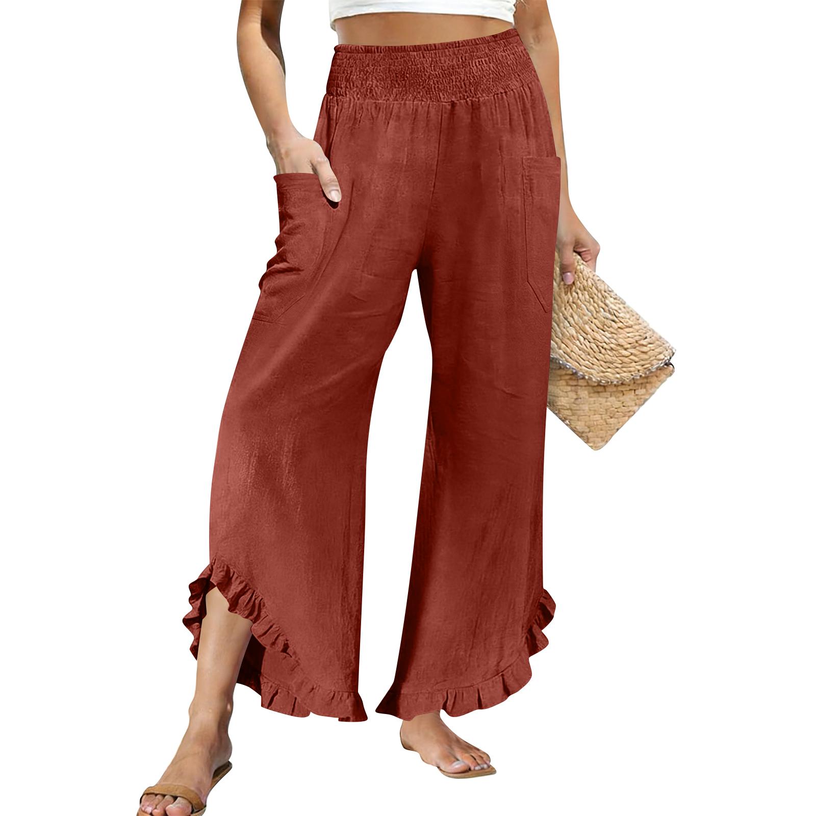 Women s Wide-leg Pants With Pockets, Comfortable Dress Pants, Women s High-waisted Business Casual Pants XL красный