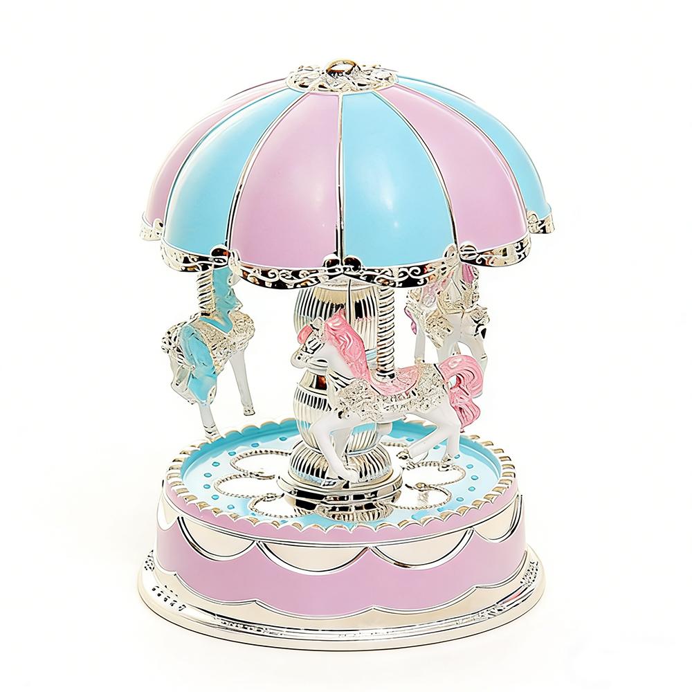 

Romantic Exquisite Carousel Music Box Cartoon Colored Lights Carousel Ornaments Gifts Plastic Horse Music Box Home Decor синий