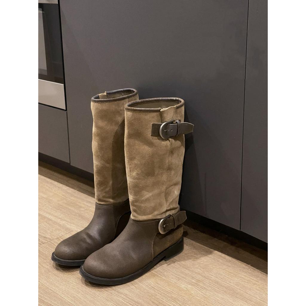 Pile Boots Women's 2025 Autumn and Winter New Retro Versatile Buckle Boots Medium Boots Thick Heel Knight Boots