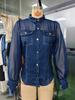 2026 European & American Fashion V-neck Printed Faux Denim Chiffon Long-Sleeve Women's Top