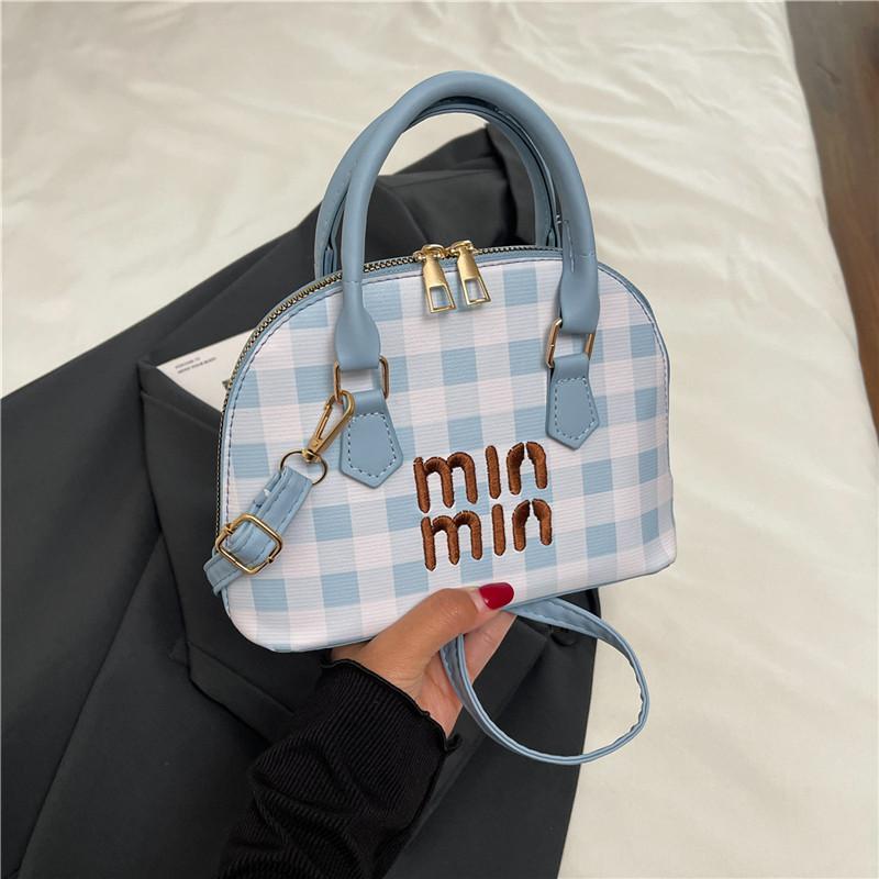 

Retro niche portable shell bag women s autumn new high-end printed versatile plaid pattern shoulder messenger bag синий
