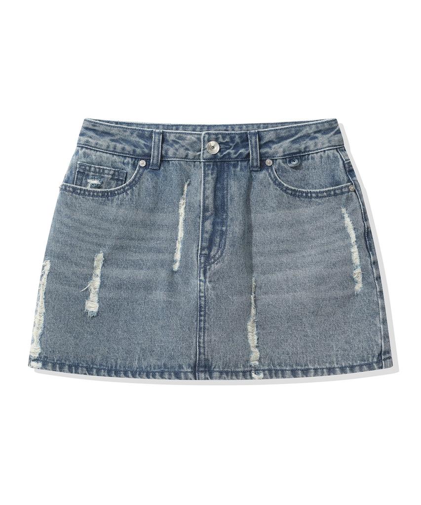 Code Graphy (Women) Distressed Denim Mini Skirt - Washed Blue