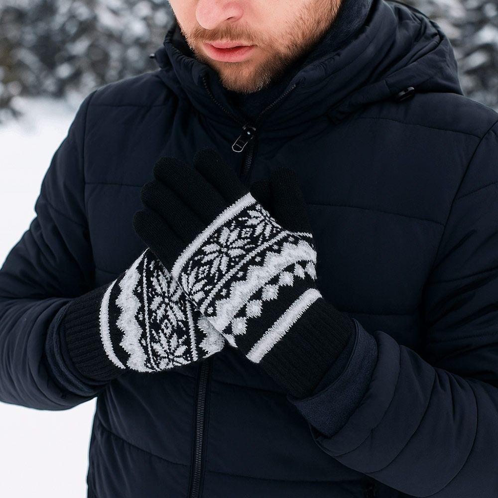 Winter Thick Warm Knitted Gloves Cold-proof Snowflake Pattern Winter Gloves Windproof Touchscreen Five Finger Gloves