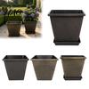Balcony Garden Plant Holders Square Resin Planter, 10 Inch Large Pot with Drainage Hole, Modern Flower Pots for Living Room Decorative Saucer