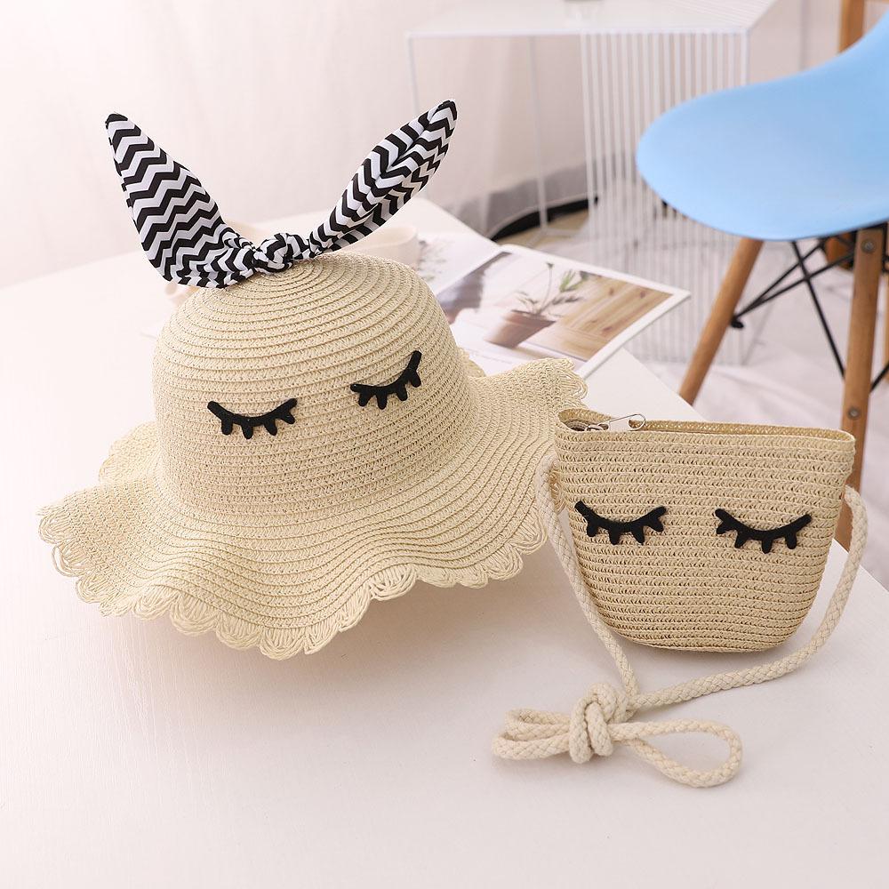 Fashion Summer Children Sunscreen Straw Hat Bag Weaving Grass Cap Cool Sun Hat For Girl Cute Breathable Baby accessories