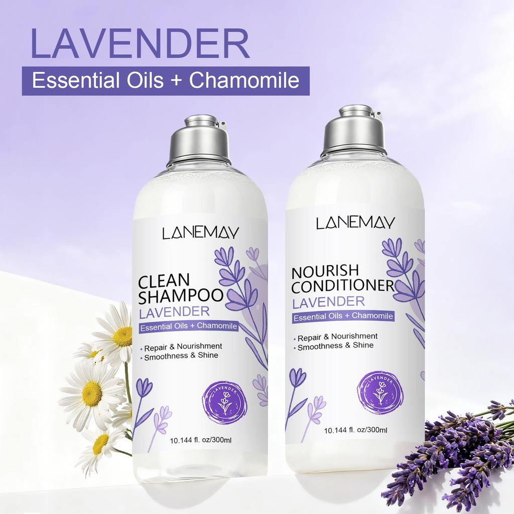 Lavender Shampoo & Conditioner Set-Deeply Clean, Strengthen, Moisturizing & Nourishing Hair-Suitable for all Hair Types, 300ml+300ml