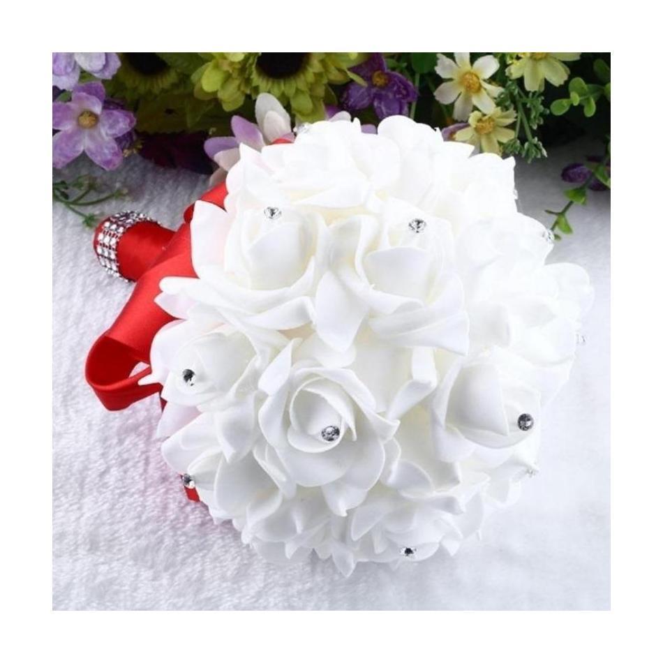 6 Colors Crystal Roses Pearl Bridesmaid Wedding Bouquet Bridal Artificial Silk Flowers Center Pieces Hybrid Decoration