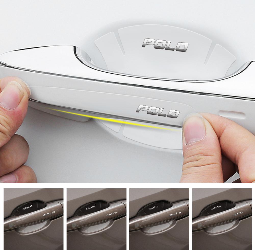 4/8Pcs Car Accessories PVC Door Handle Protective Stickers For Volkswagen Golf Caddy Passat CC Lavida Sagitar Scirocco Tiguan CWT1