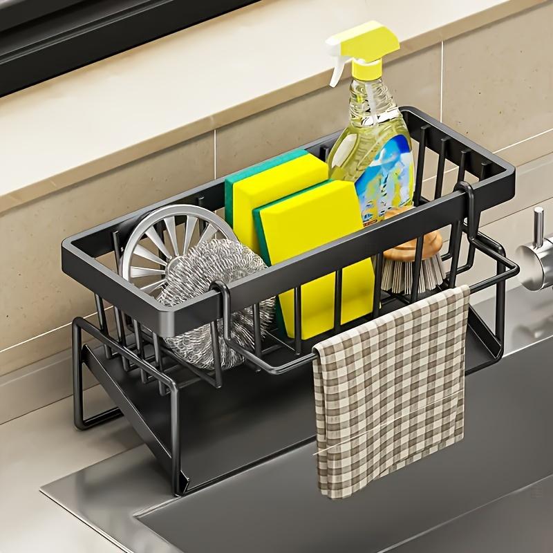 1pc Plastic Kitchen Sink Organizer, Space Saving Sponge, Soap, Brush, and Towel Storage Rack