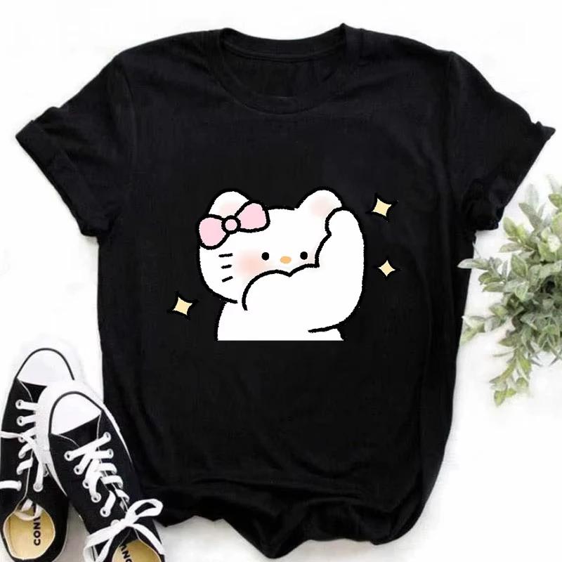 Muscle Sanrioes Womens TShirt Anime HelloKitties Cinnamon Kuromis Fun Model Cartoon Clothing Casual Cotton Couples TShirt