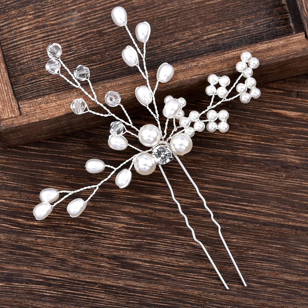 Europe and America Cross Border Pearl Handmade U-Shaped Hairpin Factory Direct Sales Cross-Border Bridal Wedding Headdress серебряный