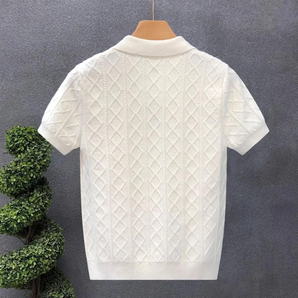 Light Luxury Rhombus Jacquard Short-Sleeved Polo Shirt Men'S Business High-End Slim-Fitting Lapel-Neck Knitted T-Shirt