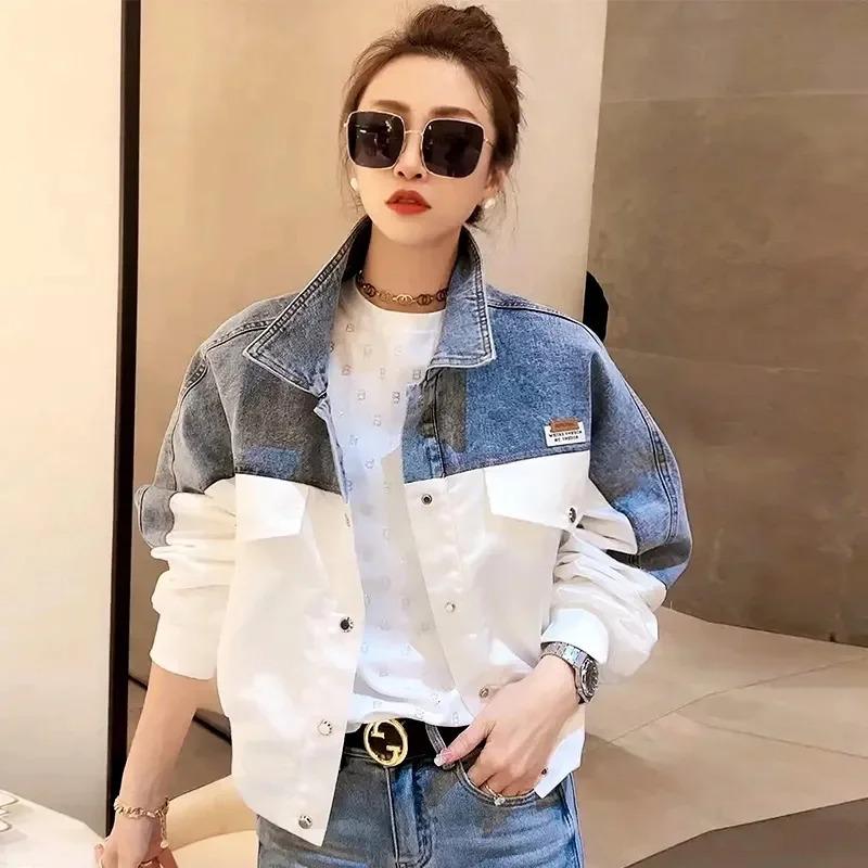 Veste en jean pour femme Printemps Automne Brodé Style Chinois Mode Polyvalente Vêtements en jean Haut de gamme pour femme
