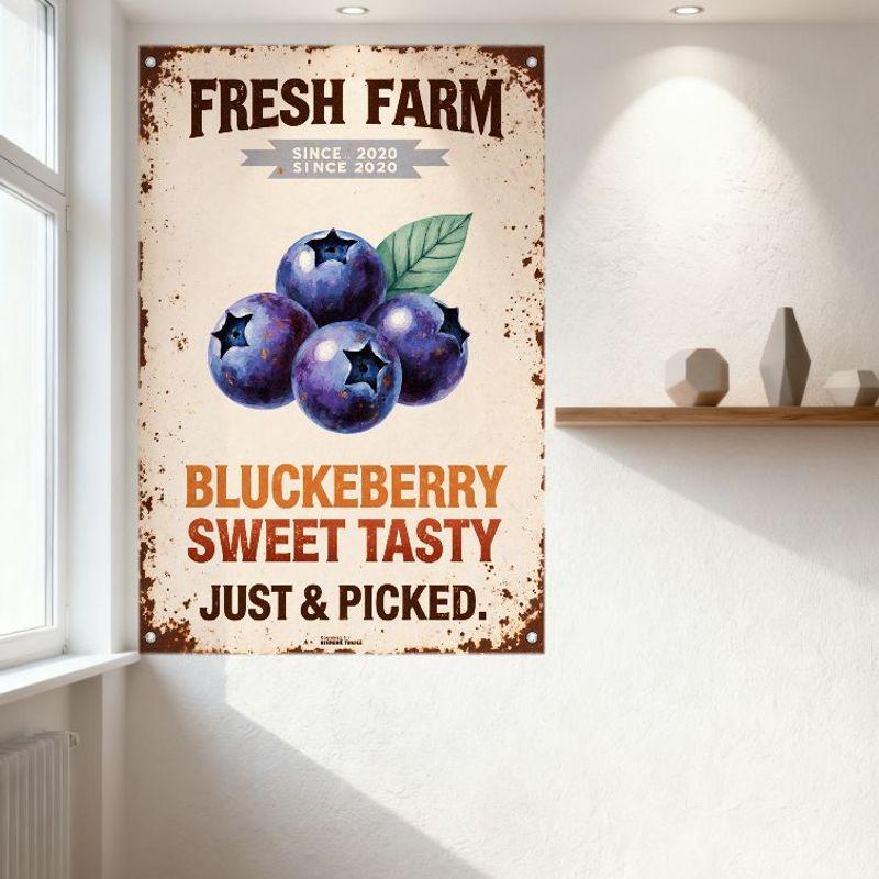 Vintage Fresh Farm Blueberry Metal Tin Sign Since 2020 Just Picked Rustic Wall Decor for Home Cafe Restaurant Man Cave