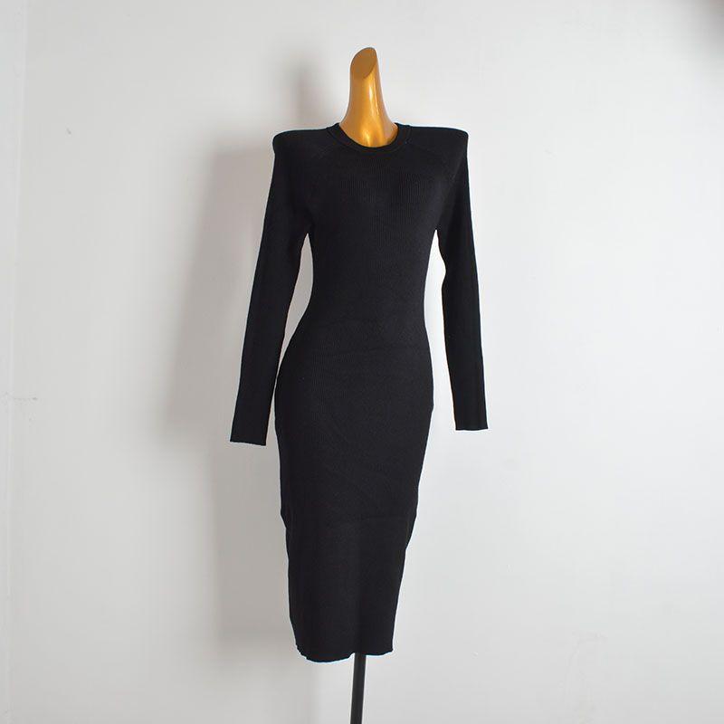 Western Style New round Neck Long sleeve Knitted dress Women clothes Spring and Autumn Slim fit Sexy Hollow Backless Hip Skirt