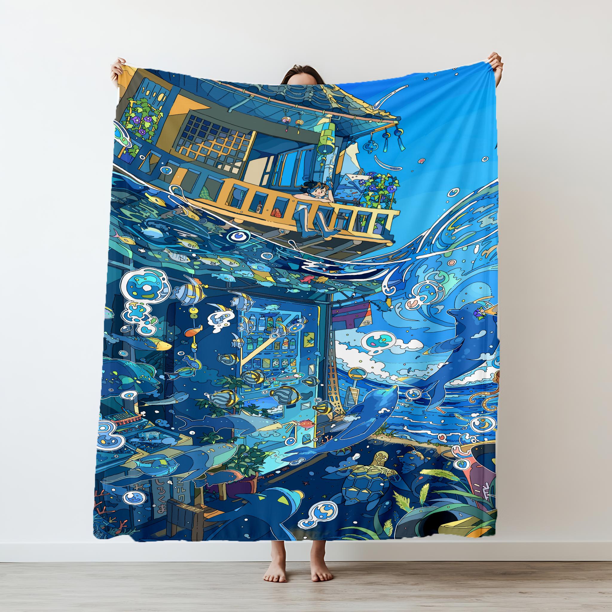 

130×150cm Blue sea underwater world Street Trend Blanket, Camping Blanket, Sofa Ornaments, Premium Quality Brand 130x150cm