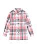 2024 Women's Pink Plaid Loose Long Sleeve Shirt Jacket