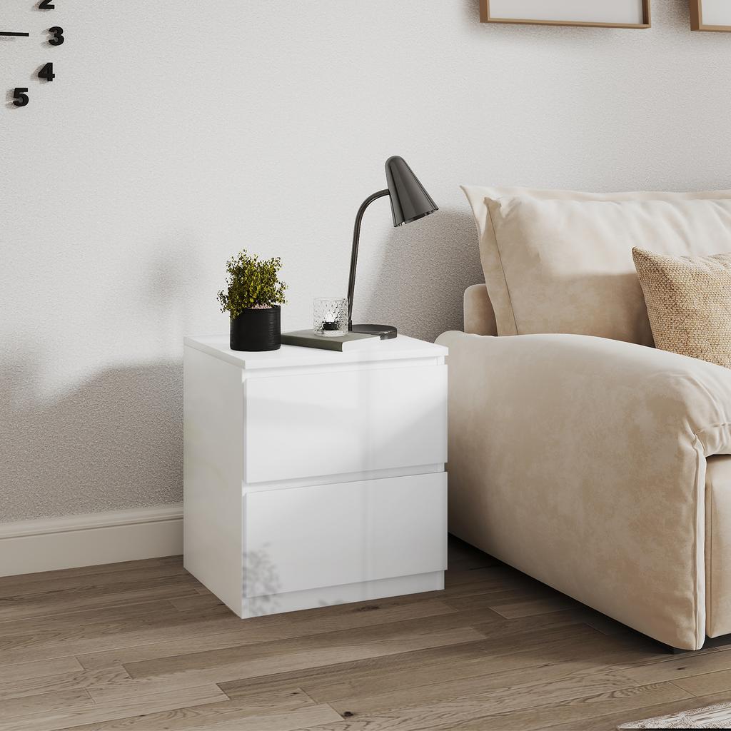 Nightstand With 2 Drawers Bedside Table For Bedroom Living Room 40x34x45 Cm Glossy White