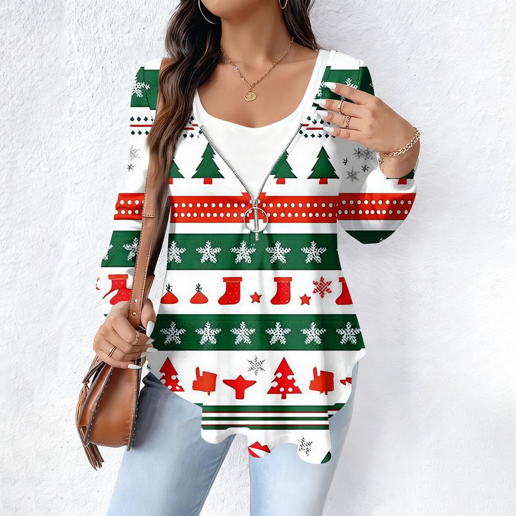 Women's Fashionable Casual Long Sleeved Loose Oversized Printed Top