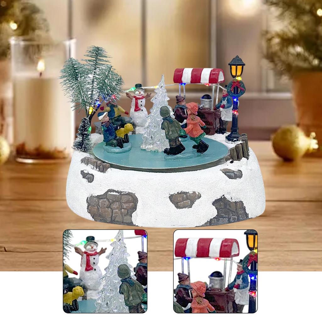 Animated Christmas Village Ice Rink Musical Box Ornament Table Displays Xmas Gift Seasonal Indoor Lighted Musical Snow Scene