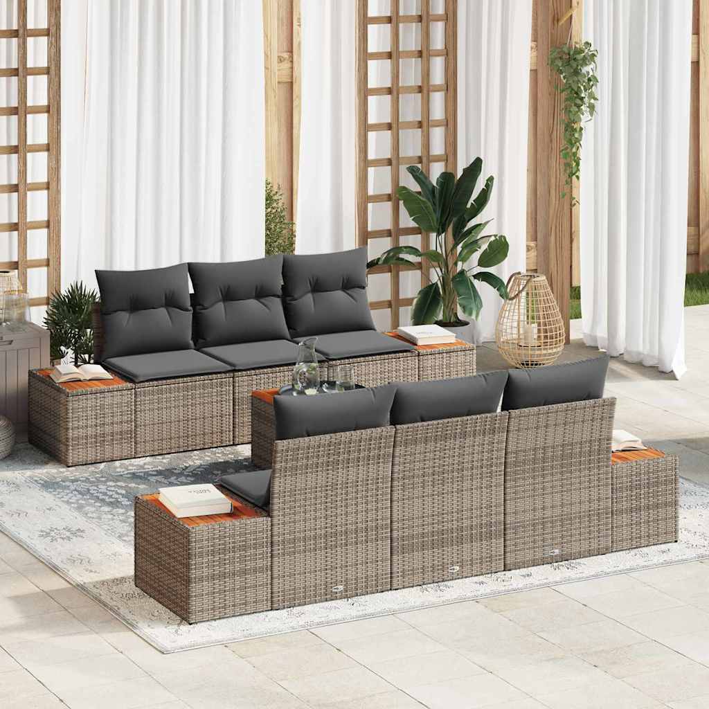 Garden Sofa Set with Cushions and Storage 7 Pcs Grey Poly Rattan