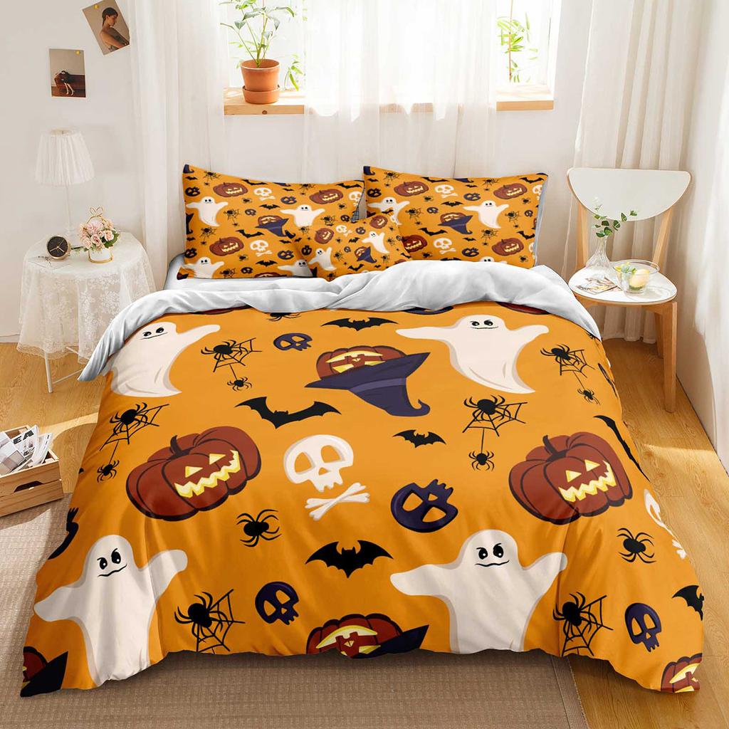 Halloweenská ložní souprava Kreslená dýně Sada povlaku na přikrývku Moderní móda Domácí textil Květinové ložní prádlo Pro dropshipping