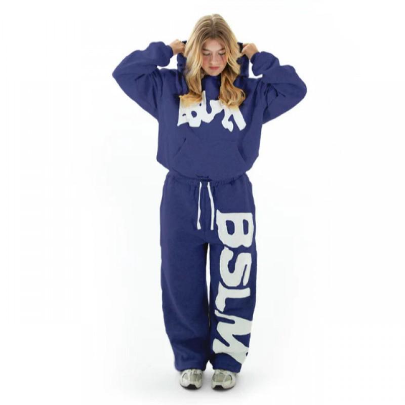 Womens Y2K Streetwear Hoodie Pants Set With Embroidered Letters Casual Long Sleeve Tracksuit Fall Winter