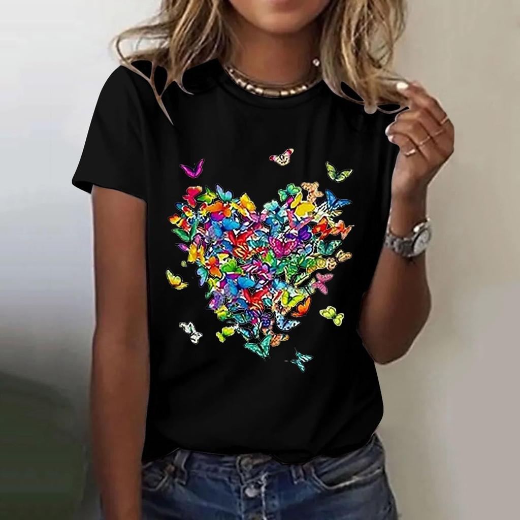 Women's Casual Floral Print Short Sleeved T-shirt With Round Neck  Top
