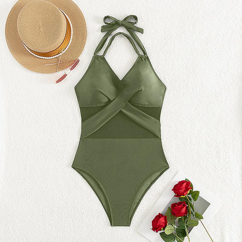 One-piece Swimsuit Solid Color Mesh Swimsuit Bikini