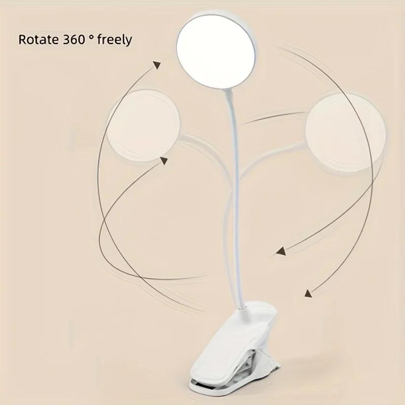 Clip LED Desk Lamp 3 Colors Dimming Eye Protection Night Light Desktop USB Rechargeable Study Bedroom Bedside Table Lamps