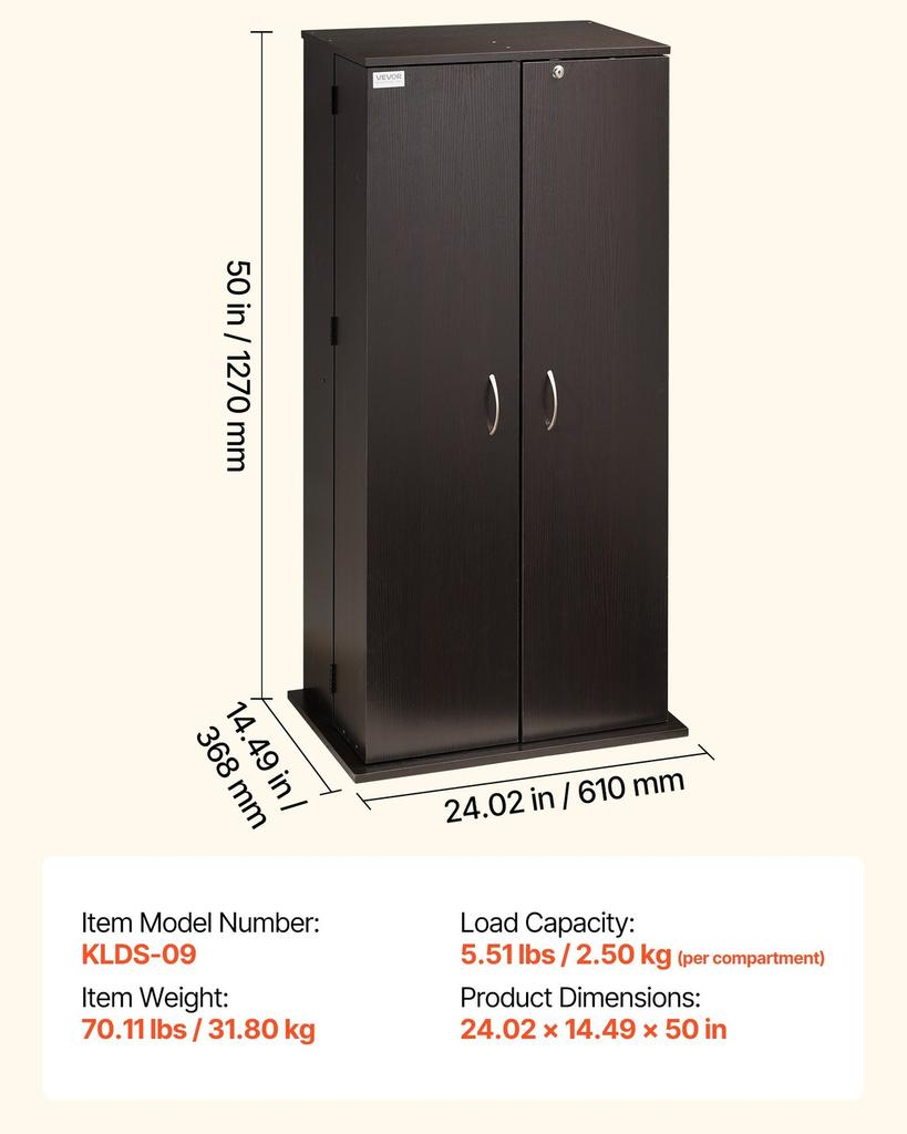 Media Storage Cabinet, 6-Tier DVD Shelf Organizer, 610 X 368 X 1270 Mm Multimedia Storage Organizer for CDs, DVDs, Books, Games, CD Shelf for Living