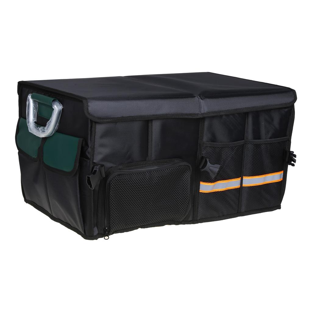 Car Trunk Organizer with Lid Shoes Compartment Reflective Belt Collapsible Waterproof Auto Organizer Multi Compartments