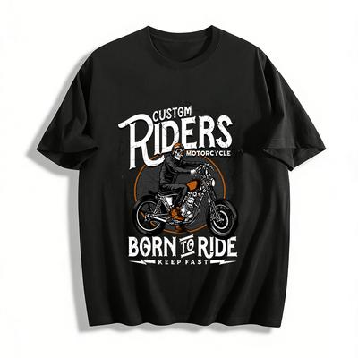 Custom Motorcycle Rider Skull Graphic Vintage Style Biker Tee Pure Cotton T-shirt