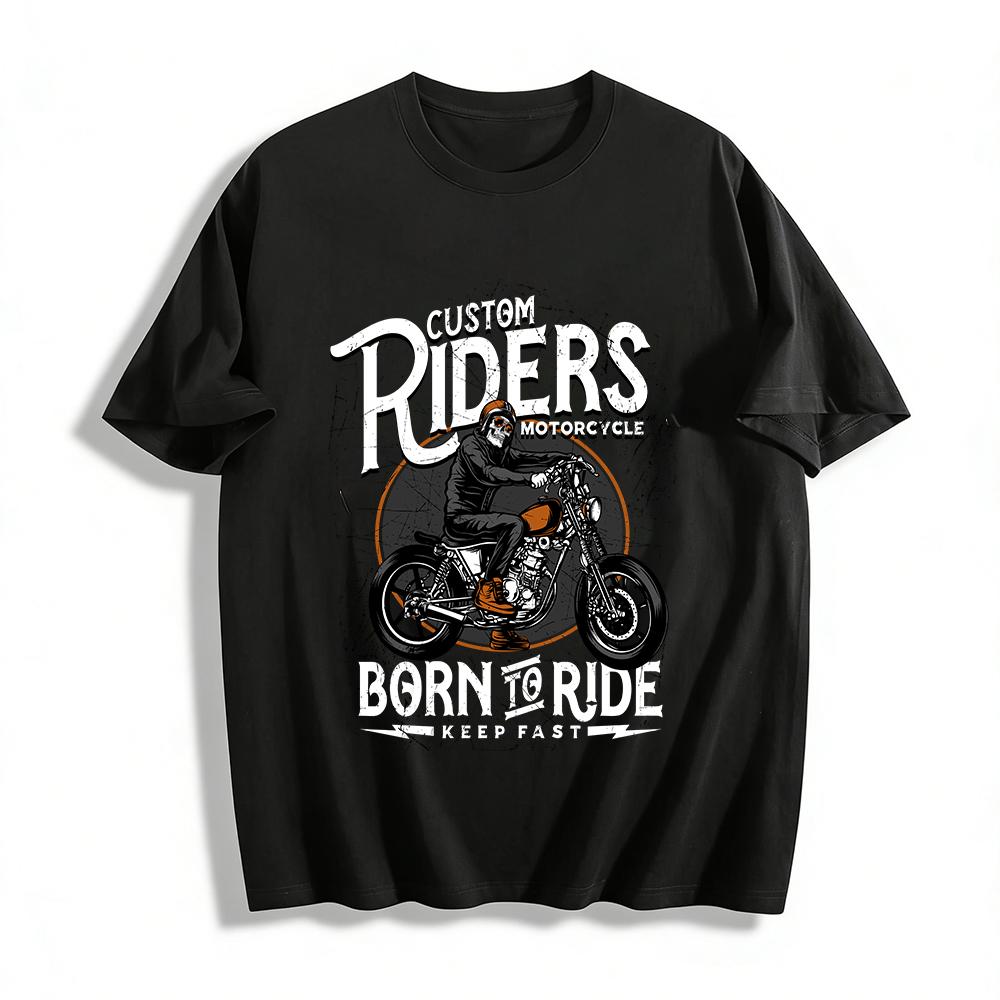 Custom Motorcycle Rider Skull Graphic Vintage Style Biker Tee Pure cotton T-shirt XXS