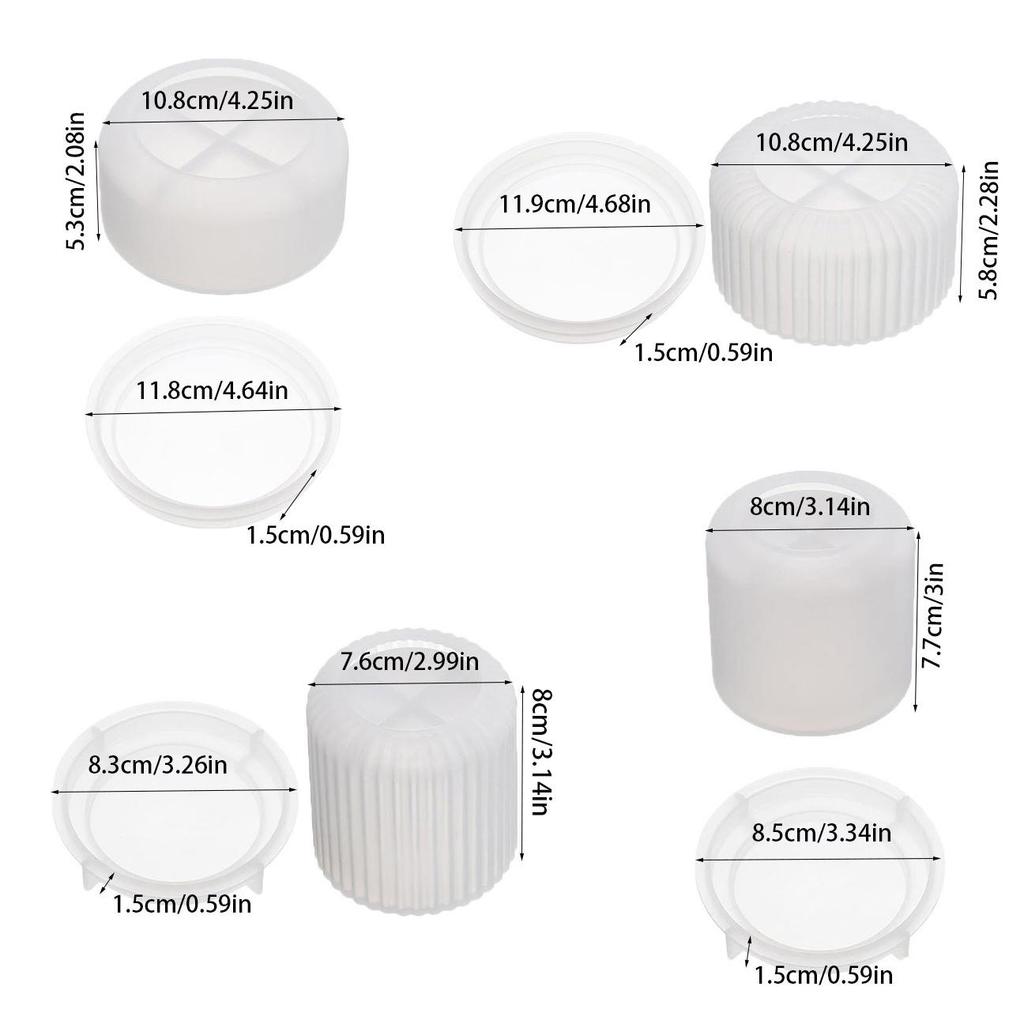 4PCS DIY Gypsum Cement Gypsum Candle Cup Smooth Surface with Cover Flower Face Cover Mirror Silicone Mold Creative Ornament