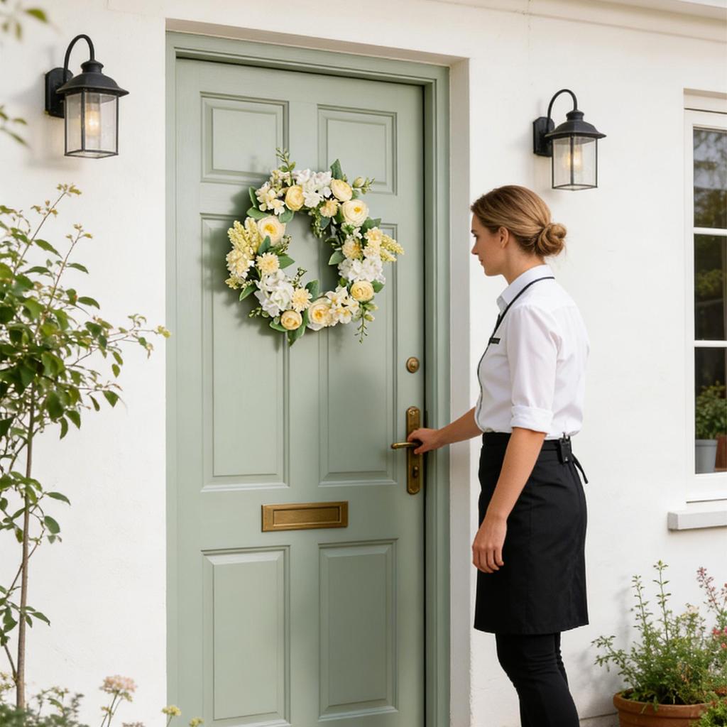 40cm Spring Door Wreath Simulated Peony Camellia Flower Wreath Artificial LED Light Colorful Festive Decoration For Home Holiday