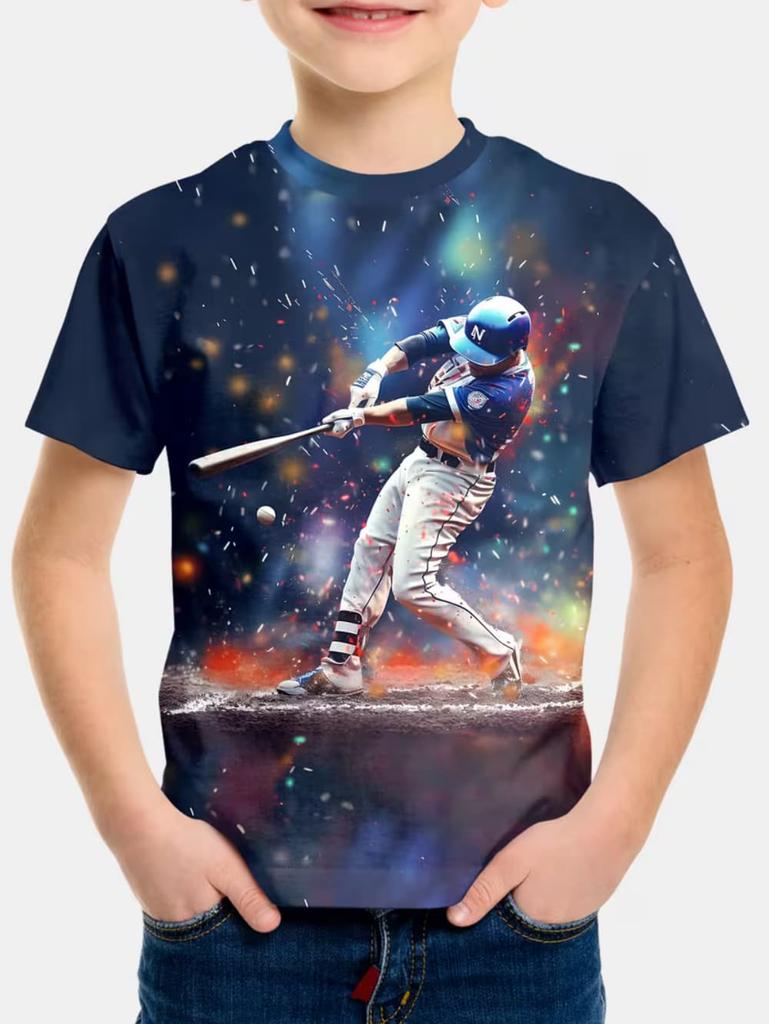 T-shirt pour Enfants Mode Impression 3D Été Manches Courtes Personnalisé Hip-Hop Confortable Col Rond Haut de Sport