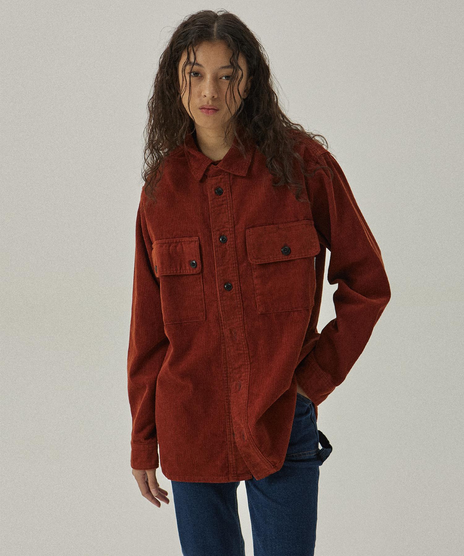 Mc Wood Gun Labor 2113 Corduroy Utility Loose Fit Dark Orange Shirt L