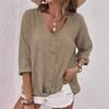 Women's V-Neck Seven Sleeve Loose Fit Shirt Multiple Colors