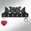 Metal Wall Hook Coat Hook Wall Mount with 6 Metal Hooks Nail-free Key Holder Rack Butterfly Hollow Design Storage for Bags