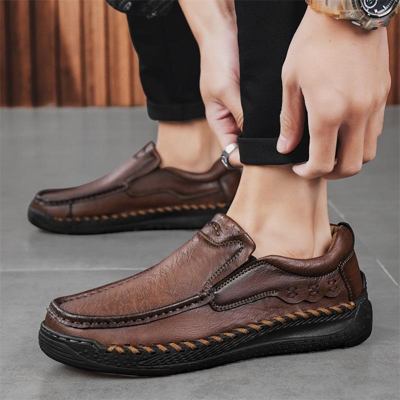 Fashion Non-Slip Outdoor Hiking Shoes Soft Cowhide Mens Casual Shoe Trainers New Leather Men Loafers High Quality Male Slip On Flats