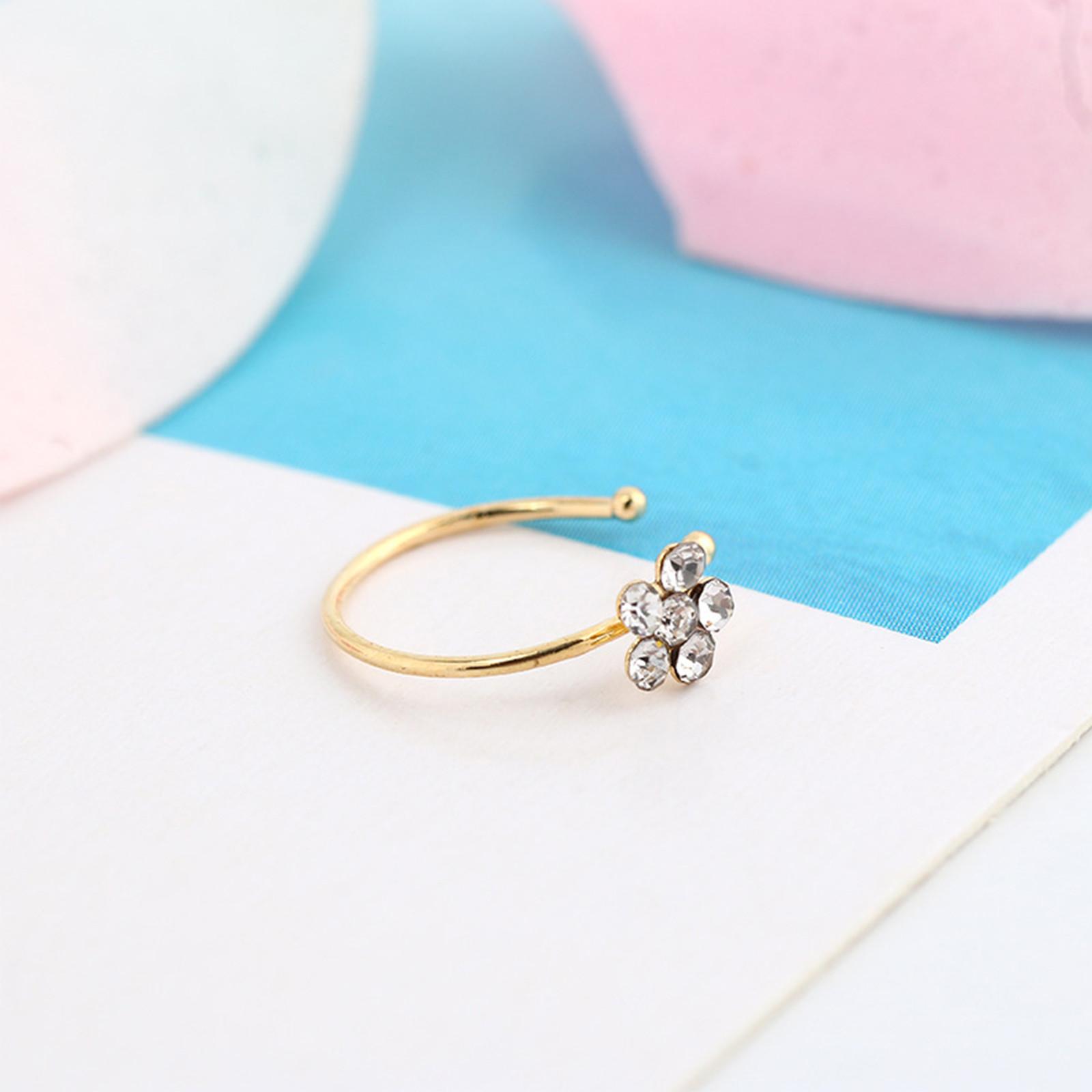 

Small Thin Flower Clear Crystal Nose Ring Stud Hoop-Sparkly Crystal Nose Ring One Size золотой