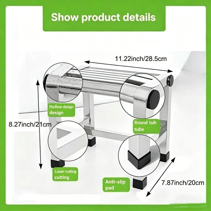 Stainless Steel Stool Durable Beautiful Corrosion Resistant Bathroom Shower Vegetable Picking Stool Home Use