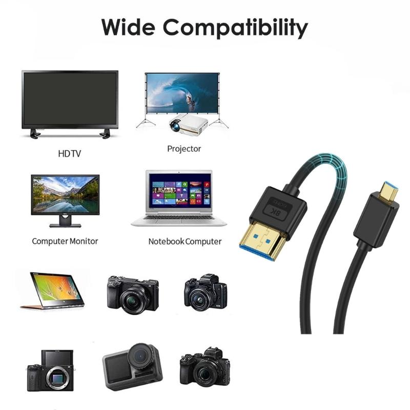 Thin Silicone 8K60hz 1080p Camera Cable Fast Speed 48Gbps 90 Degree Angle option For Cameras Tablets